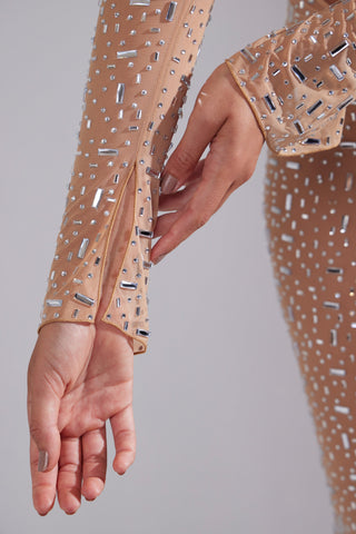 Sheer Embellished Square Neck Crop Top