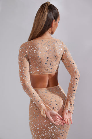 Sheer Embellished Square Neck Crop Top