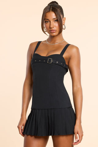Pleated Mini Dress with Detachable Belt
