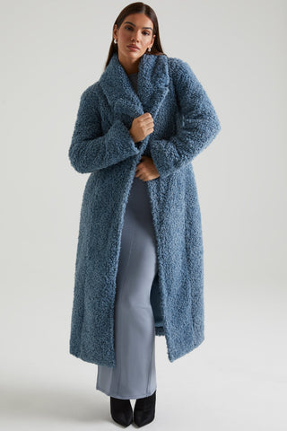 Long Shearling Coat with Oversized Collar