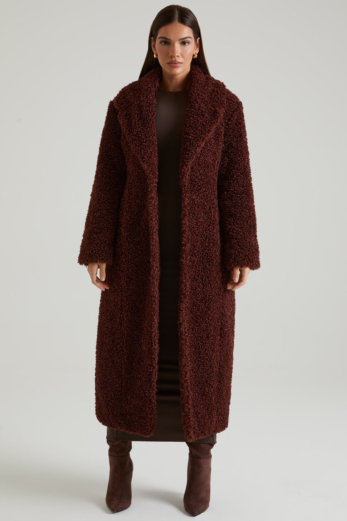 Long Shearling Coat with Oversized Collar