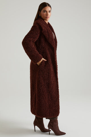 Long Shearling Coat with Oversized Collar