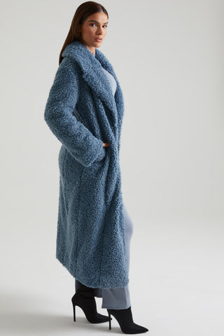 Long Shearling Coat with Oversized Collar