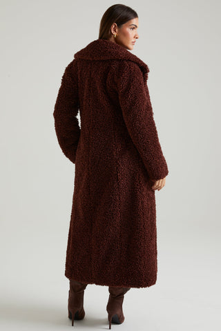 Long Shearling Coat with Oversized Collar