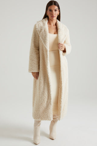 Long Shearling Coat with Oversized Collar
