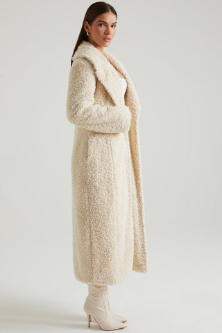 Long Shearling Coat with Oversized Collar