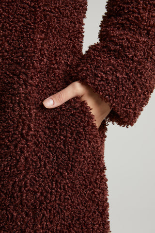 Long Shearling Coat with Oversized Collar