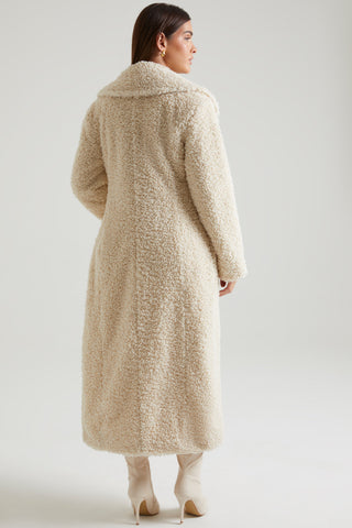 Long Shearling Coat with Oversized Collar