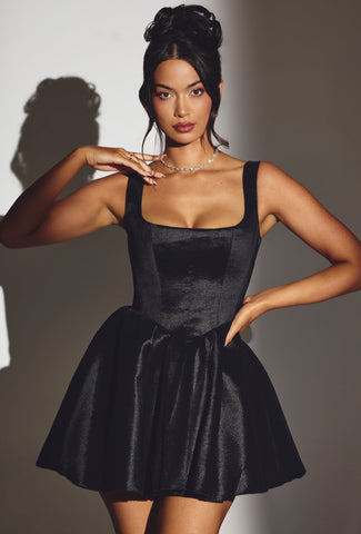 Taffeta Corset Mini Dress with Tulle Skirt