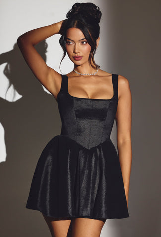 Taffeta Corset Mini Dress with Tulle Skirt