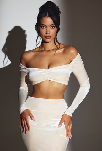 Velvet Off Shoulder Crop Top