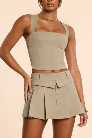 Pleated Mini Skirt with Double Waistband