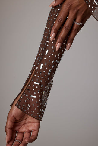 Sheer Embellished Mini Dress