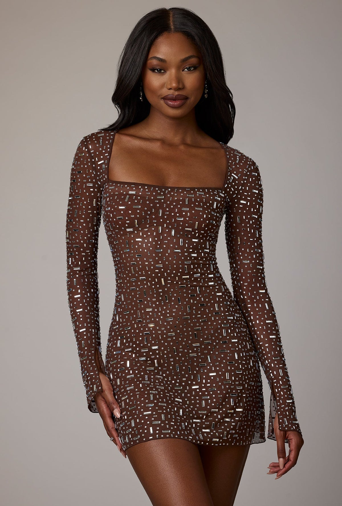Sheer Embellished Mini Dress