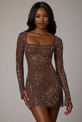 Sheer Embellished Mini Dress