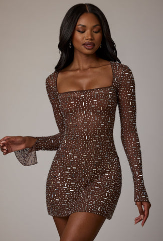 Sheer Embellished Mini Dress
