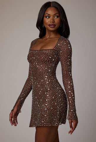 Sheer Embellished Mini Dress
