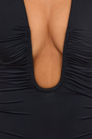 Slinky Plunge Halter Mini Dress