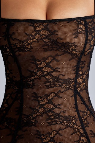 Sheer Lace Fishtail Evening Gown