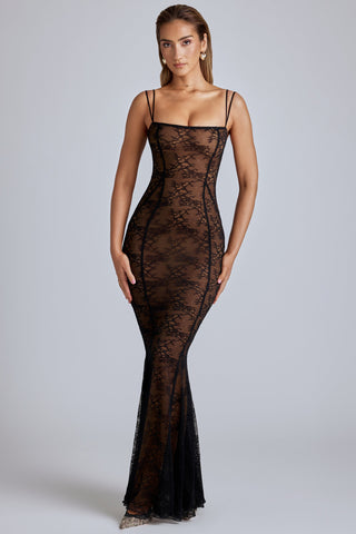 Sheer Lace Fishtail Evening Gown