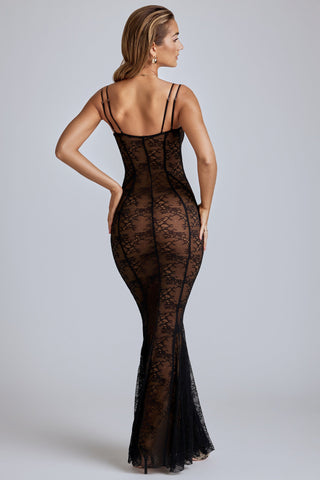 Sheer Lace Fishtail Evening Gown