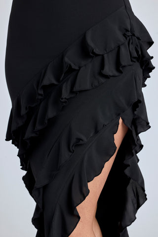 Black Ruffled Evening Gown