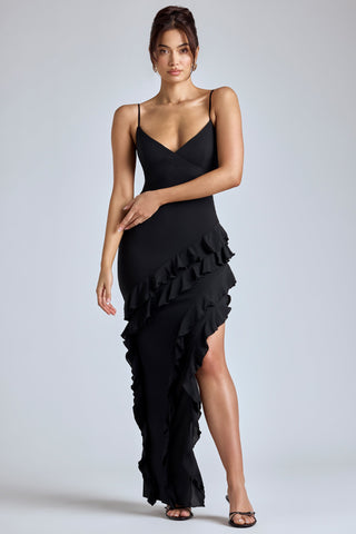 Black Ruffled Evening Gown