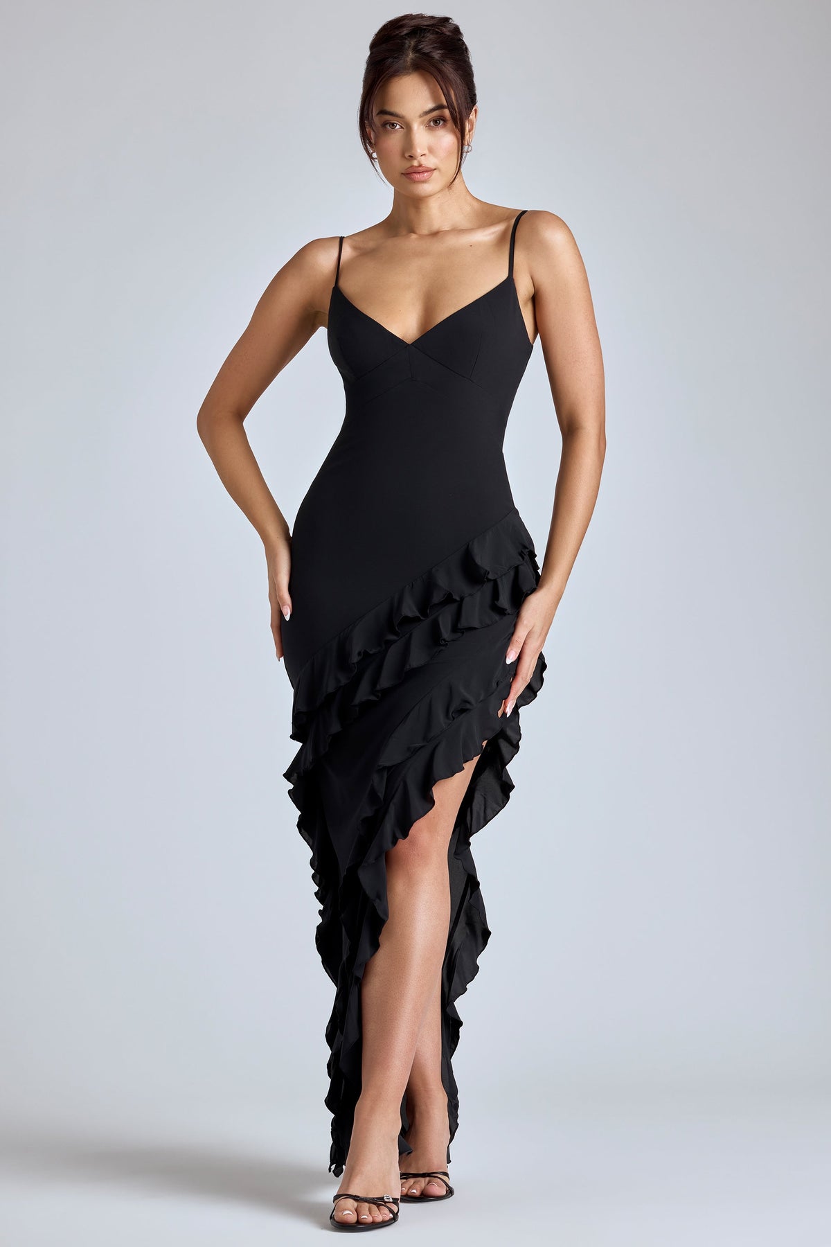 Black Ruffled Evening Gown