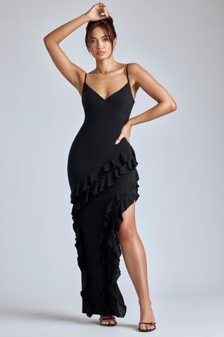 Black Ruffled Evening Gown