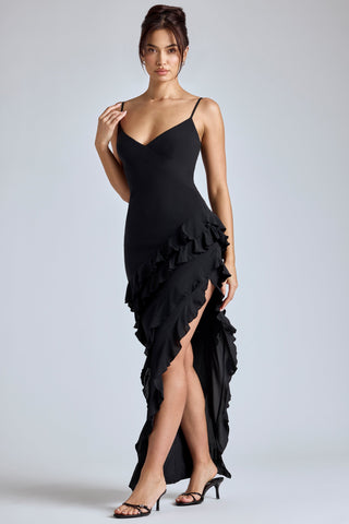 Black Ruffled Evening Gown