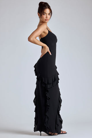 Black Ruffled Evening Gown