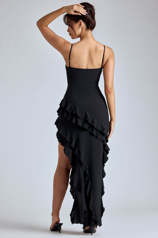 Black Ruffled Evening Gown