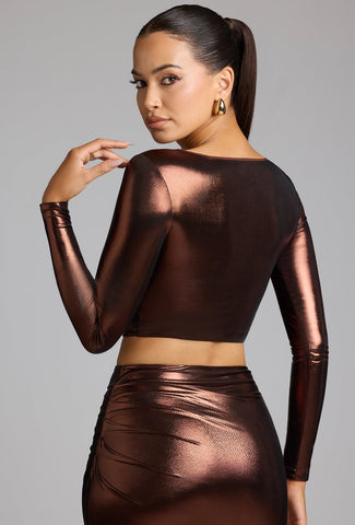 Plunge Neck Metallic Crop Top