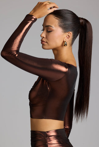 Plunge Neck Metallic Crop Top
