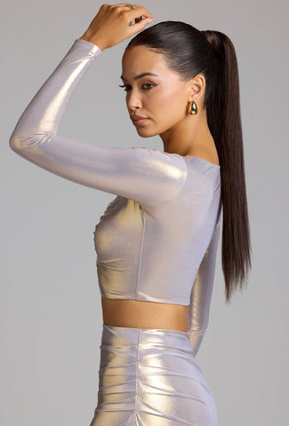 Plunge Neck Metallic Crop Top