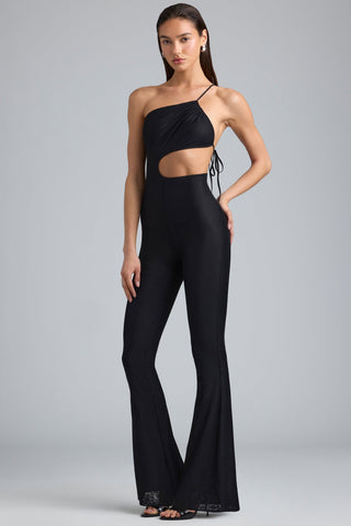 Metallic Ruched Cut Out Flared Jumpsuit