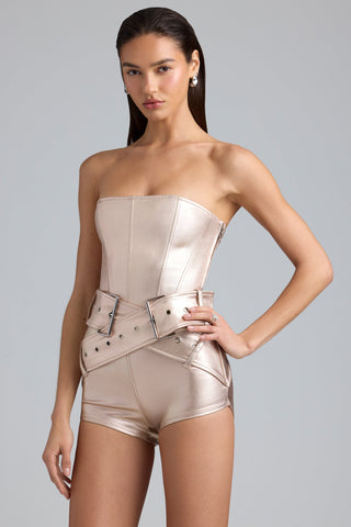 Metallic Denim Corset Playsuit