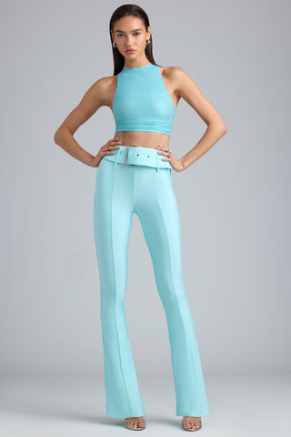 Metallic Flared Trousers with Belt
