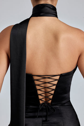 Draped Halterneck Satin Mini Dress