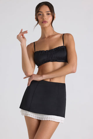 Ruffle Trim Smocked Satin Crop Top