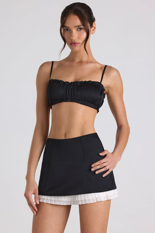 Ruffle Trim Smocked Satin Crop Top