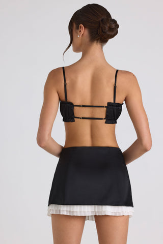 Ruffle Trim Smocked Satin Crop Top