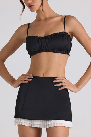 Ruffle Trim Smocked Satin Crop Top