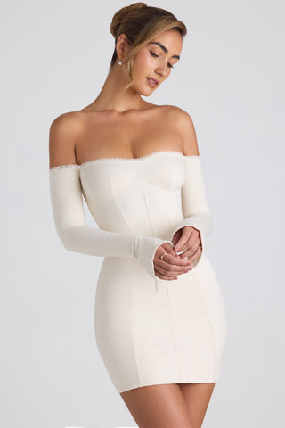 Off Shoulder Lace Trim Mini Dress