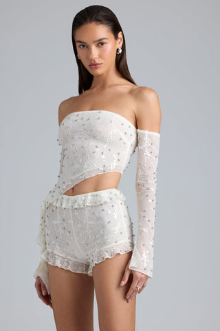 Ruffle Embellished Mesh Shorts