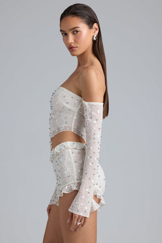 Ruffle Embellished Mesh Shorts