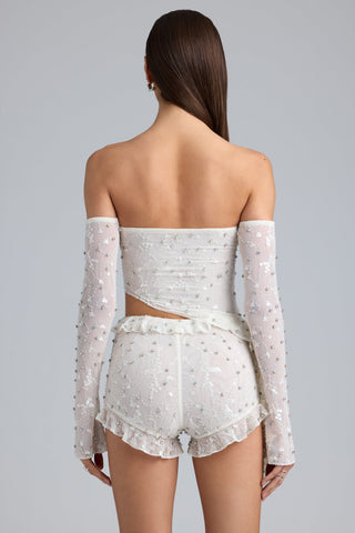 Ruffle Embellished Mesh Shorts