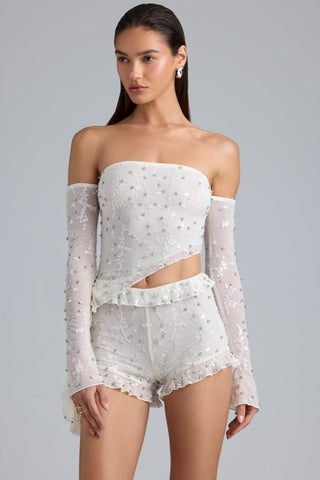 Ruffle Embellished Mesh Shorts