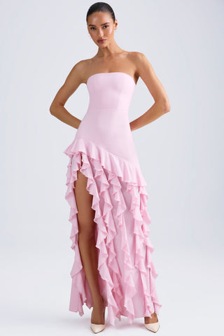 Ruffle Trim Strapless Gown
