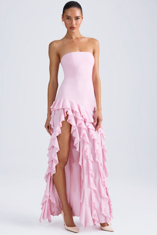 Ruffle Trim Strapless Gown
